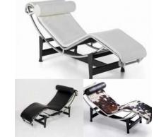 LC4 - Poltrona Simil Le Corbusier Chaise Longue ecopelle (pelle ecologica) vera pelle fiore o pony design - Ecopelle bianca-pronta consegna