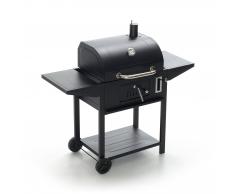 Caesaroo BARBECUE A CARBONELLA CARRELLO CON RUOTE FORNO IN ACCIAIO CON TERMOMETRO E CAMINO BISON