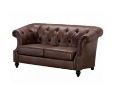 Divano a 2 posti Chesterfield AQUITAINE in microfibra effetto cuoio invecchiato - Marrone