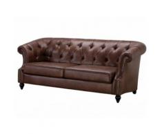Divano a 3 posti Chesterfield AQUITAINE in microfibra effetto cuoio invecchiato - Marrone