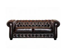 Divano Chesterfield a 3 posti BRENTON 100% cuoio di bufalo - Marrone con riflessi castani