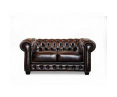 Divano Chesterfield a 2 posti BRENTON 100% cuoio di bufalo - Marrone con riflessi castani