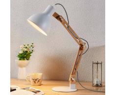 Lampenwelt.com Lampada di legno Shivanja con schermo bianco