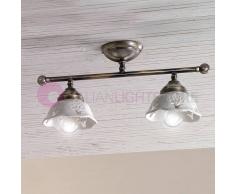 Ceramiche Borso Riparbella Plafoniera A 2 Luci In Ceramica E Ottone Rustico Country