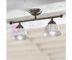 Ceramiche Borso Loggia Plafoniera A Soffitto 2 Luci Ottone E Ceramica Rustico Country