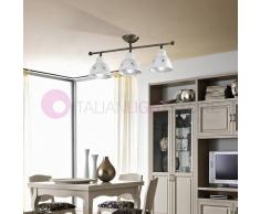Ceramiche Borso Masseria Plafoniera A Soffitto 3 Luci Ottone E Ceramica Rustico Country
