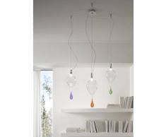 Cangini & Tucci Lampada a sospensione 3 luci goccia vetro rigato cangini e tucci Diffusore trasparente e pendenti in vetro rosso colore Rosso
