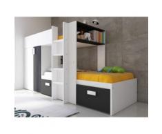 Letto a castello JULIEN - 2x90x190 cm - Armadio integrato - Bianco e nero