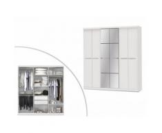 Armadio con specchio WILHEM - 6 ante - L 203 cm - Bianco