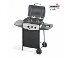 BARBECUE A GAS A ROCCIA LAVICA 2 RUOTE 100X108CM CON FORNELLO LATERALE OMPAGRILL