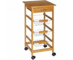 Carrello Cucina In Legno Con 3 Cestelli in Acciaio 4 ruote e Cassetto 37x37x70cm