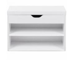 Scarpiera Panca in Fiberboard di Legno con Cuscino Seduta Sedile Imbottito 3 Ripiani Bianco LHS20W