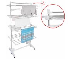 Stendibiancheria, Stendino Per Biancheria, 4 ripiani, Bianco, con le ali e sbarra superiore,