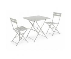 SET TAVOLO E 2 SEDIE SEDIA IN METALLO GIARDINO VERANDA BALCONE GRIGIO CHIARO