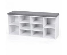 Scarpiera Panca in Fiberboard di Legno con Cuscino Seduta Sedile Imbottito con 10 Vani Bianco LHS10W