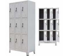 vidaXL Armadio con 9 Armadietti in Acciaio 90x45x180 cm Grigio