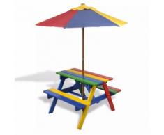 Set Tavolo & panchina da picnic per bambini con parasole 4 colori