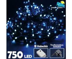 Catena Luminosa 750 Luci LED Lucciole Bianco Freddo e BLU Controller 8 Funzioni