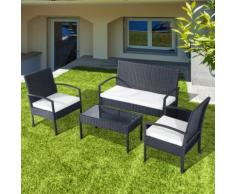 Outsunny Set Mobili in PE Rattan da Esterno con Tavolino, 2 Poltrone e Divano con Cuscini, Nero