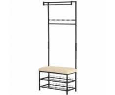 Panchina Appendiabiti Stand Attaccapanni con Scarpiera Metallo 72.5 x 35 x 180cm Nero-bei ge