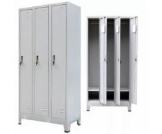 vidaXL Armadio con 3 Armadietti in Acciaio 90x45x180 cm Grigio