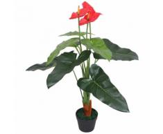 Anturium Pianta Artificiale con Vaso 90 cm Rosso e Giallo