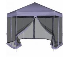 Gazebo pieghevole esagonale pop-up 6 pareti laterali blu 3,6x3,1 m