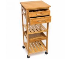 Carrello Cucina In Legno Bambu 3 Ripiani 2 Cassetti Portaposate Vassoio Ruote