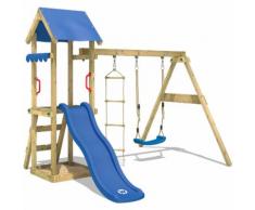 WICKEY Parco giochi TinyCabin Gioco da giardino per bambini con altalena, scivolo, sabbiera, tetto