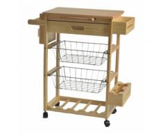 CARRELLO DA CUCINA IN LEGNO CON RUOTE E PORTA BOTTIGLIE