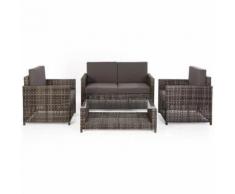 Set Salotto Da Giardino Divano Tavolo 2 Poltrone In Polyrattan Marrone Bertozzi Dafne