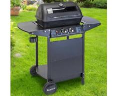 Barbecue a Gas 2 Bruciatori con Piani Laterali e Ruote Bbq 94x51x102cm 5,2Kw