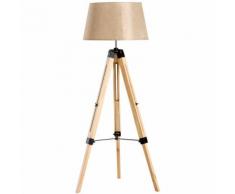 Homcom Lampada da Terra Design con Treppiede in Legno Altezza Regolabile, Beige