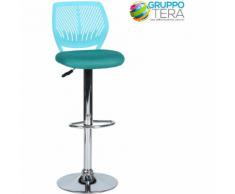 SGABELLO BAR GIREVOLE REGOLABILE SCHIENALE ERGONOMICO CON POGGIAPIEDI TURCHESE
