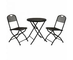 Set completo salotto pieghevole tavolo e due sedie in ferro nero Rimini per bar giardino casa