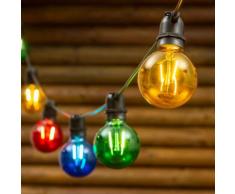 Catena di luci per feste, 8 m, 10 lampadine in vetro colorato Ø 8 cm, E27, led bianco caldo, cavo