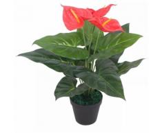 Anturium Pianta Artificiale con Vaso 45 cm Rossa e Gialla