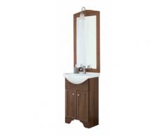 Mobile Arte Povera Noce 56 cm Completo di Lavabo in Ceramica, Specchio e Lampada