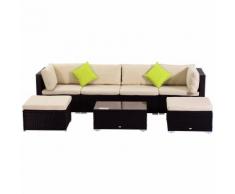 Outsunny Set Mobili da Giardino in PE Rattan 7 Pezzi Divano e tavolino con Cuscini, Nero