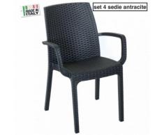 Sedia da esterni con braccioli da giardino poly rattan antracite set 4 pezzi