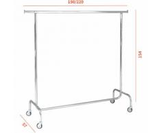 Stender Appendiabiti CROMATO fisso con Ruote da 80mm 150/220 X 50 X 154h
