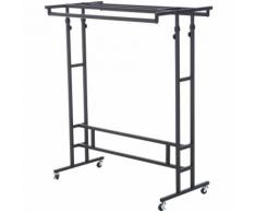 Stand Appendiabiti con Ruote Barre Superiori Portaoggetti Altezza Regolabile 101 ×5 0.5 × 118-140cm