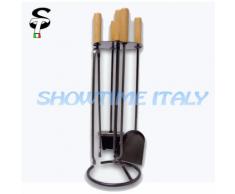 Servitore Camino Caminetto accessori 4pz Legno H71
