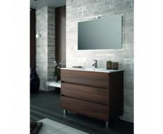 Mobile bagno 1000 in legno marrone Acacia con lavabo Arenys | Con specchio e lampada LED