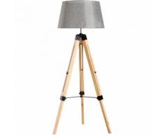 Homcom Lampada da Terra Design con Treppiede in Legno Altezza Regolabile, Grigio