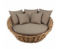 Maisons du Monde Divano rotondo da giardino in rattan con cuscini talpa St Tropez