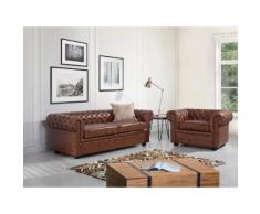 Divano 3 posti in pelle sintetica marrone invecchiato CHESTERFIELD