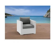 Sedia poltrona da giardino in rattan bianco con cuscini grigi XXL
