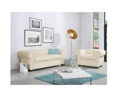 Divano 3 posti in pelle beige CHESTERFIELD