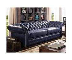 Divano 3 posti Chesterfield CLOTAIRE in cuoio invecchiato - blu notte